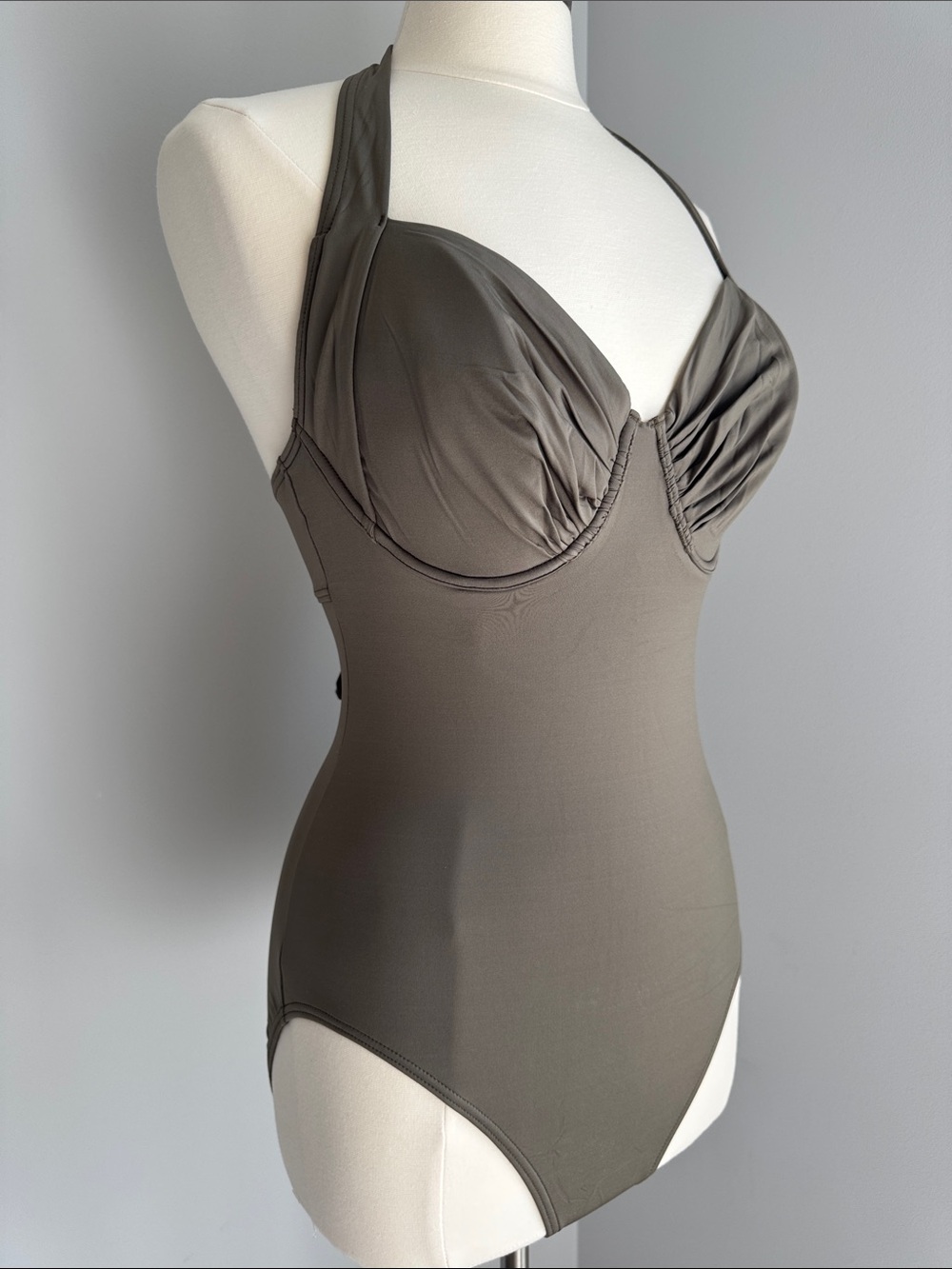 Tommy Bahama Halter One-Piece Swimwear - Olive Taupe, Size 38C